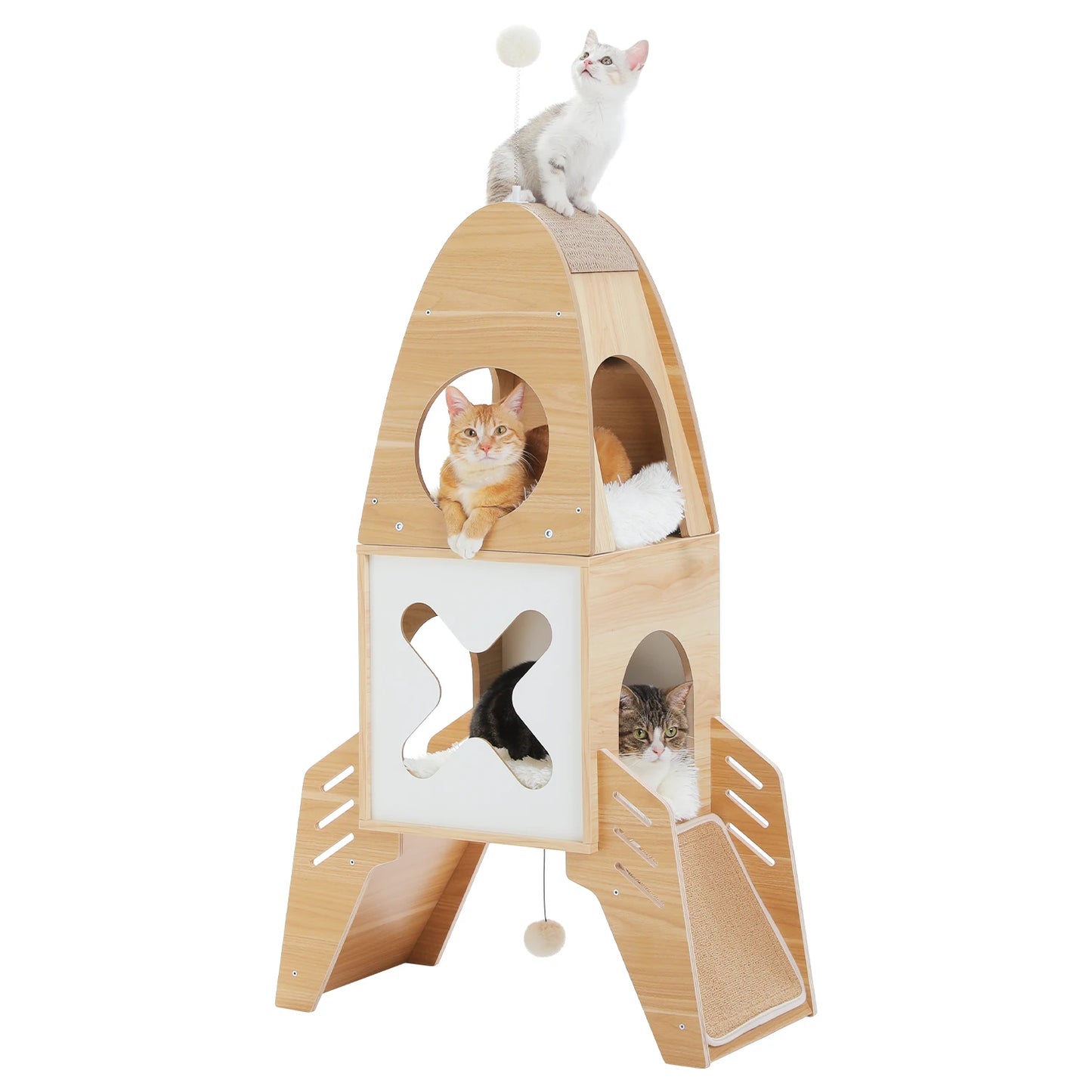 Modern Cat Tree Rocket Shape Wooden Indoor Cat Tower with Playhouse