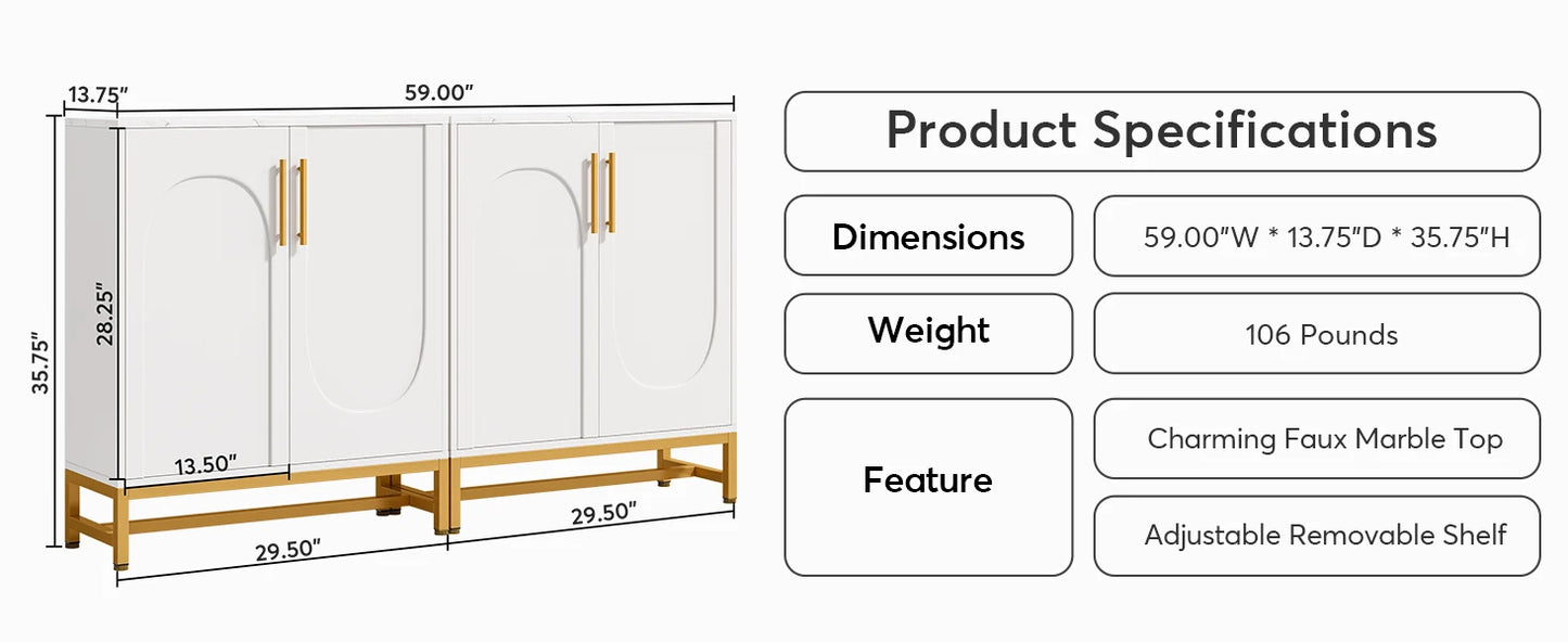 Ljustra Modern Sideboard Buffet Cabinet with 4 Doors Adjustable Shelves