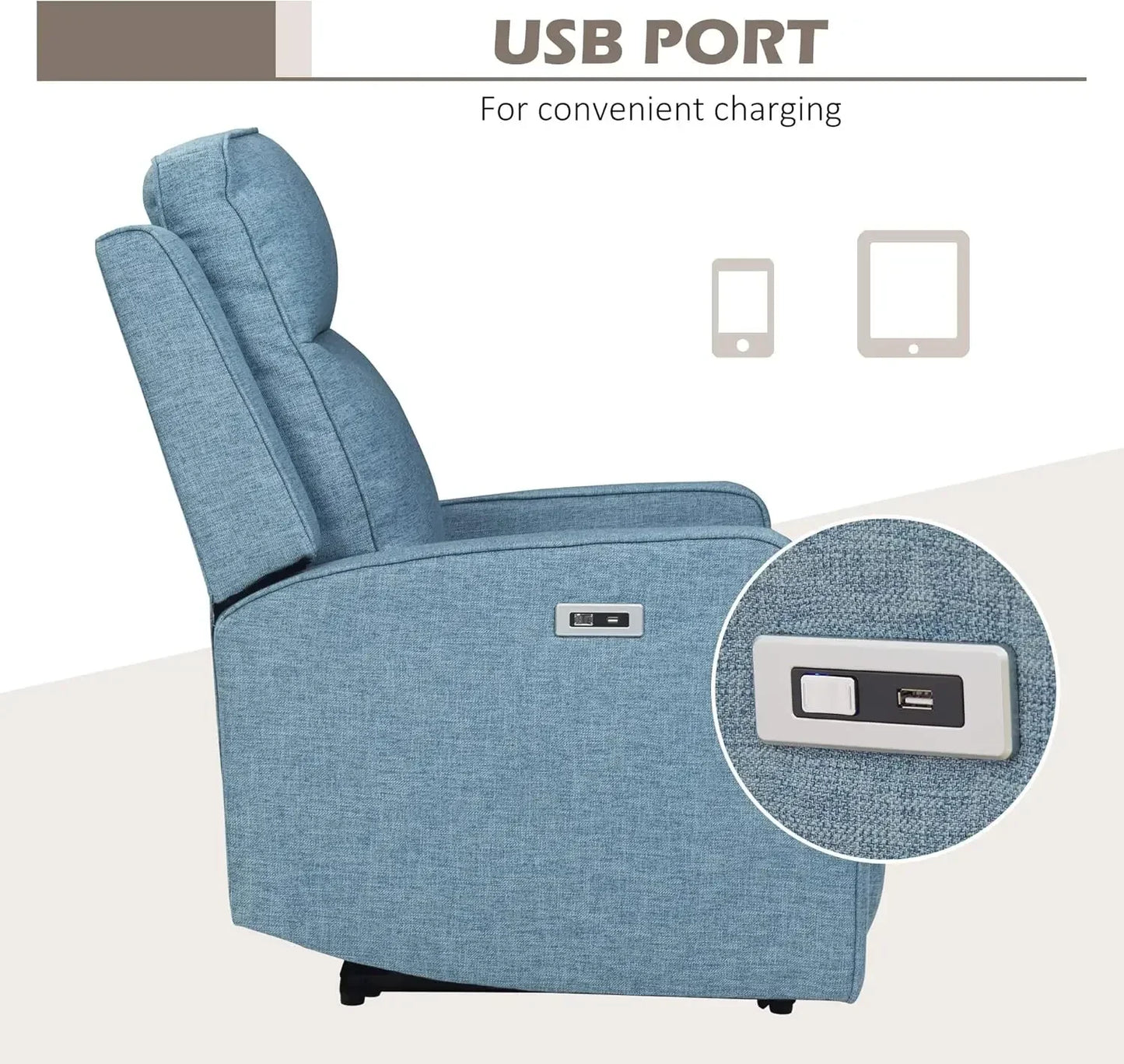 Electric Power Recliner Wall Hugger Armchair USB Charging Station Linen Seat
