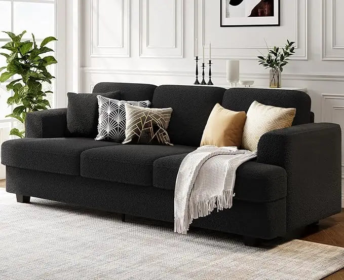 89" Bouclé Sofa Couch, Deep Seat Cloud 3 Seater Sofa with Storage & Wood Frame