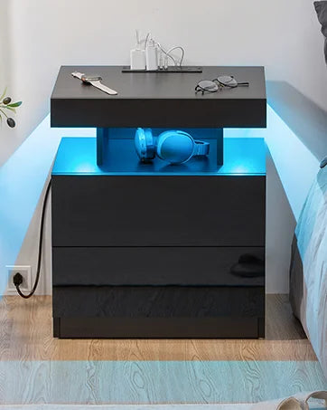 Nightstand with Wireless Charging USB Ports Modern Bedside Table Storage