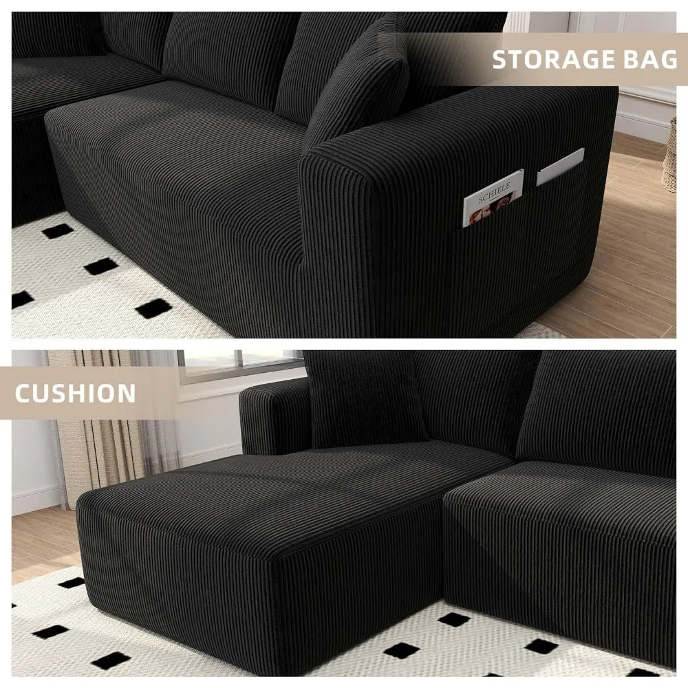 Ljustra Sectional Couch 5 Seat Sofa Corduroy Fabric L-Shaped Living Room