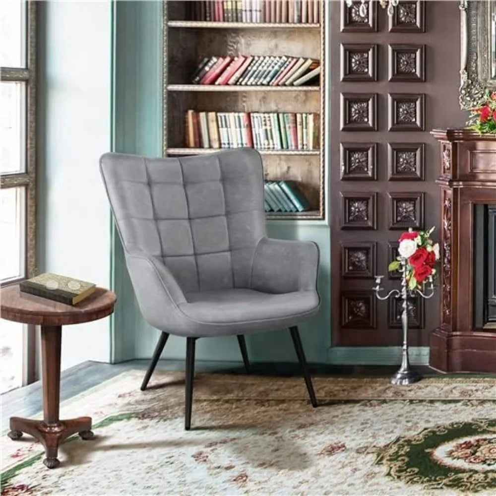 Living Room Faux Leather Accent Chair Tufted Armchair for Home Office