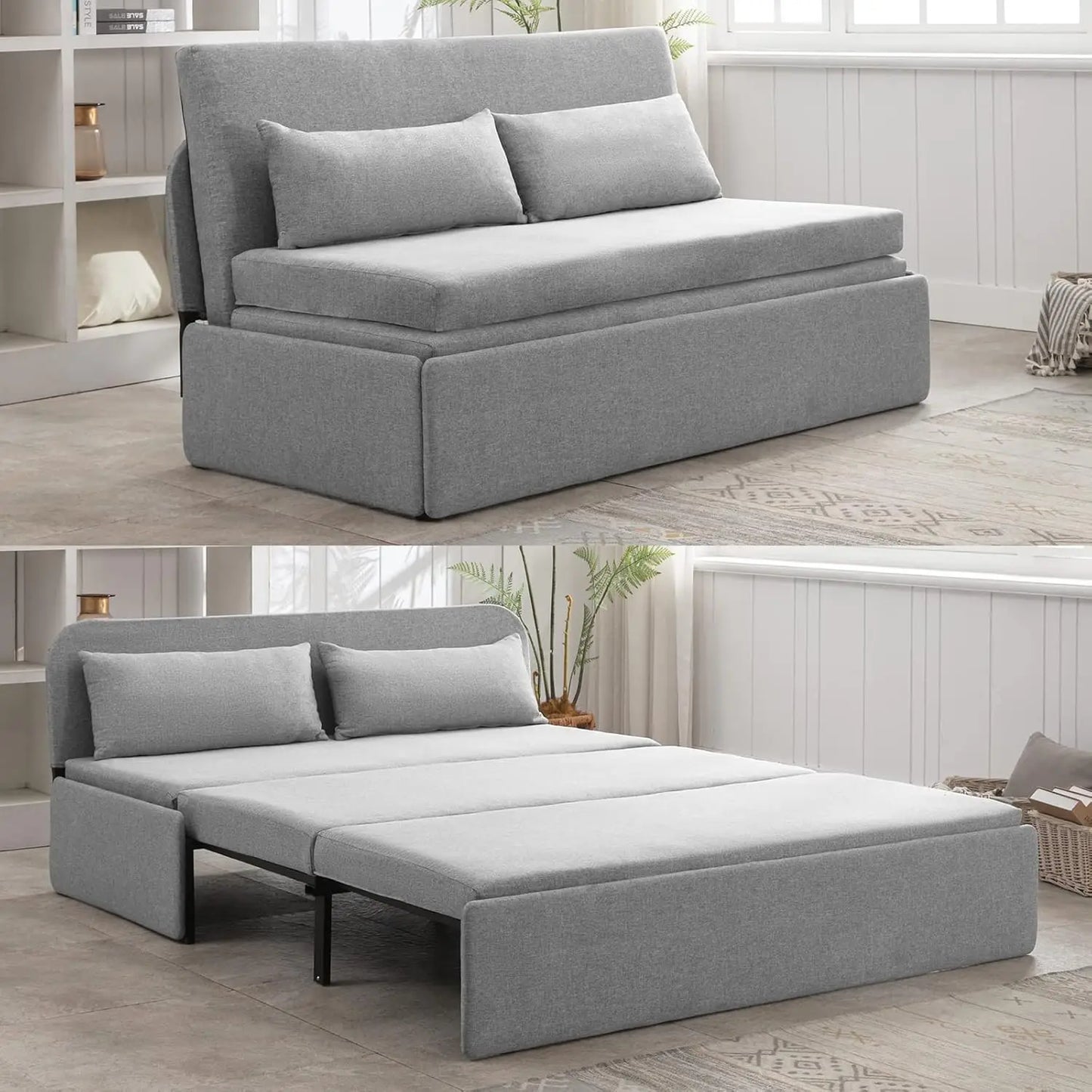 Queen Size Convertible Sofa Bed Couch with Pullout Beds and Pillows