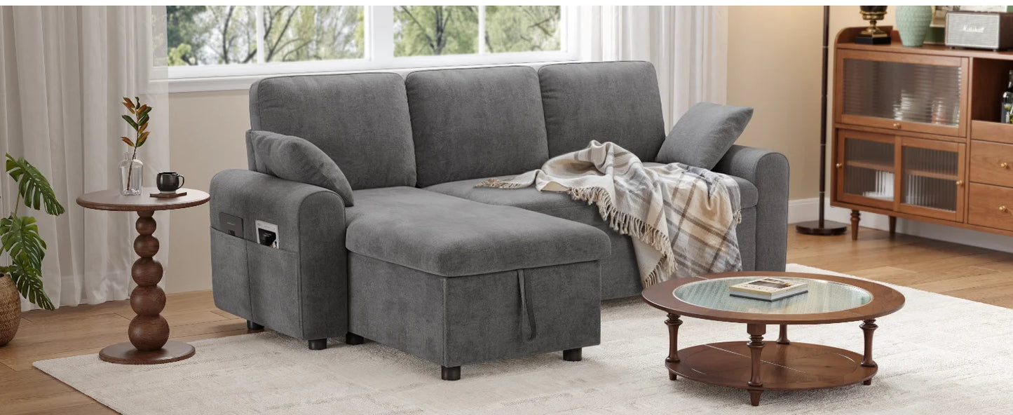 Ljustra L Shaped Sleeper Sofa Pull Out Couch Bed with Storage Chaise