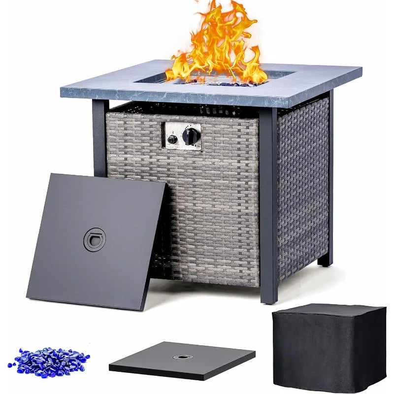 Ljustra 28 Inch Propane Fire Pit Table 50000 BTU Auto-Ignition Wicker