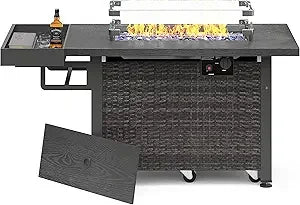 52 Inch Outdoor Fire Pit Table 50000 BTU Propane Wicker Patio Heater