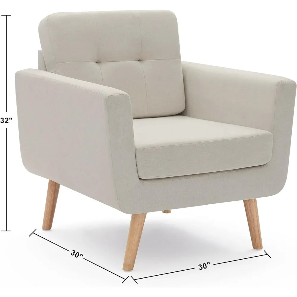 Linen Accent Chair Mid Century Modern Upholstered Reading Comfy Chair