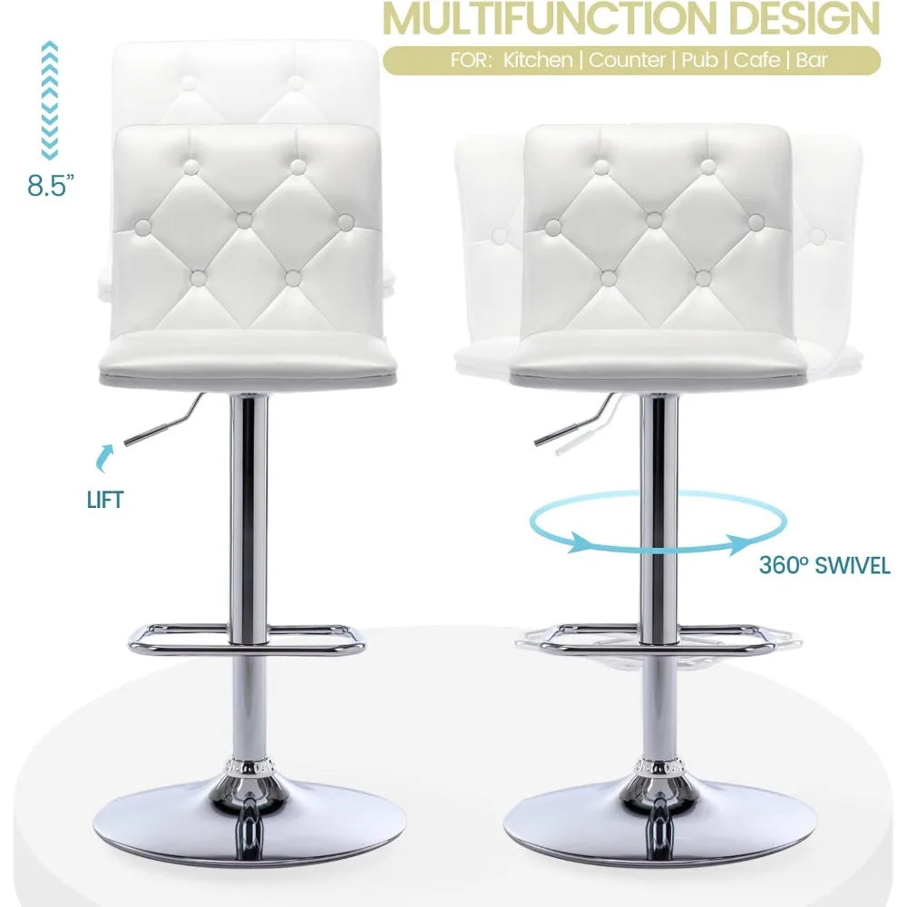 Tufted Adjustable Bar Stools Modern PU Leather Swivel Airlift Chairs