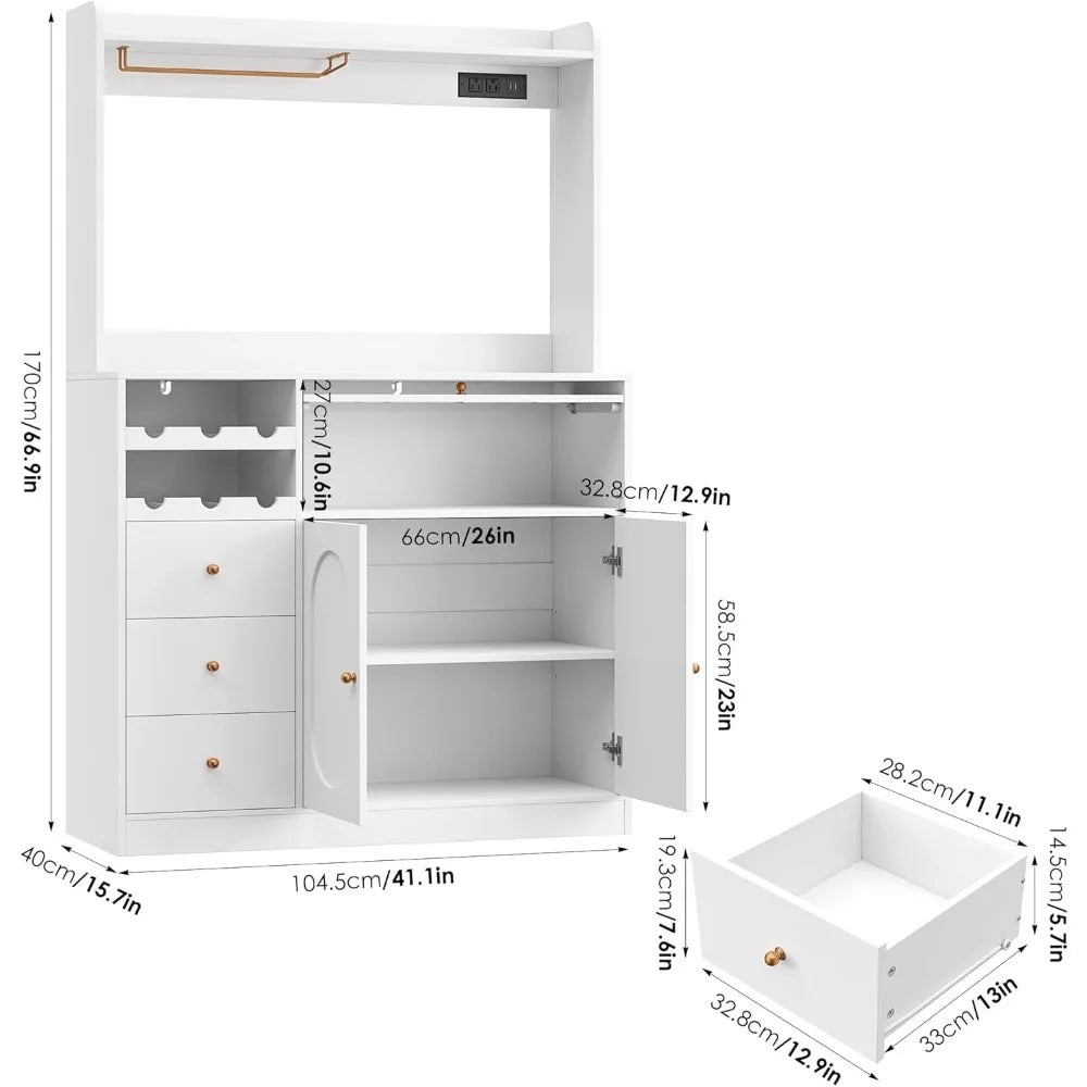 Kitchen Pantry Storage Cabinet Buffet Coffee Bar with Charging Ports