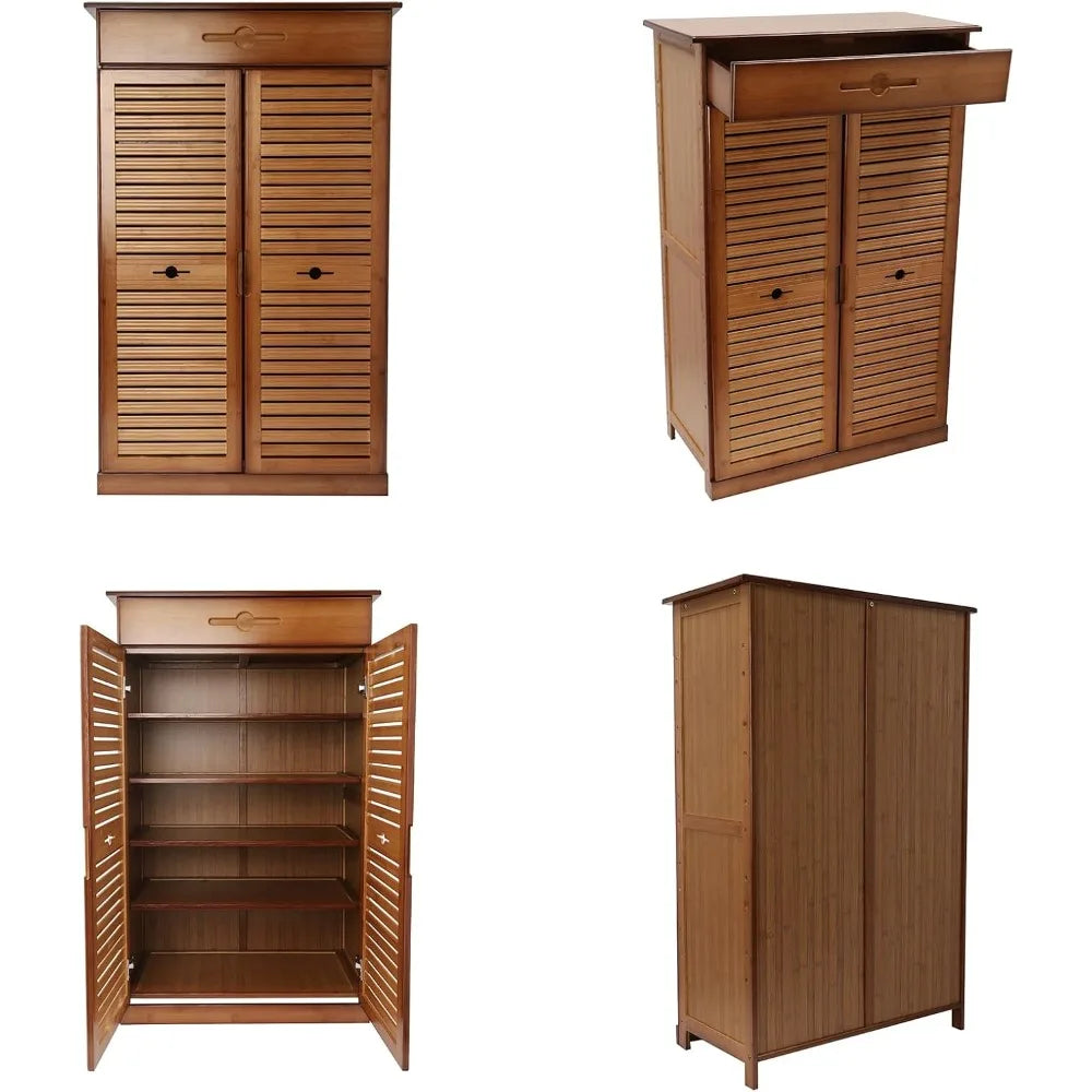 5 Tier Bamboo Shoe Cabinet Organizer Retro Entryway Storage Unit
