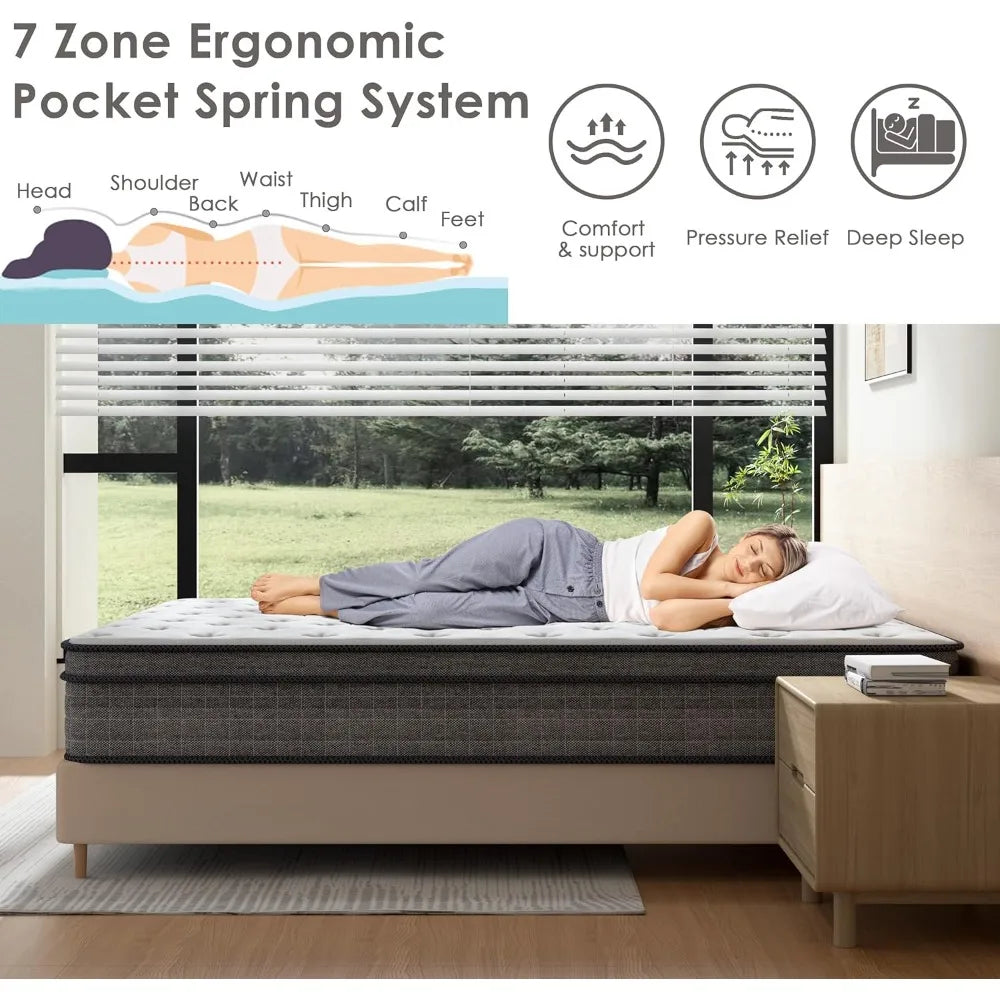 Queen Mattress 14 Inch Gel Memory Foam Hybrid Medium Firm Support