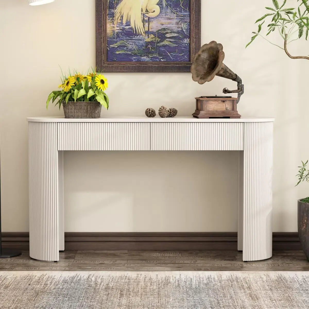 Modern 54" Fluted Entryway Console Table with Storage and Oval Top