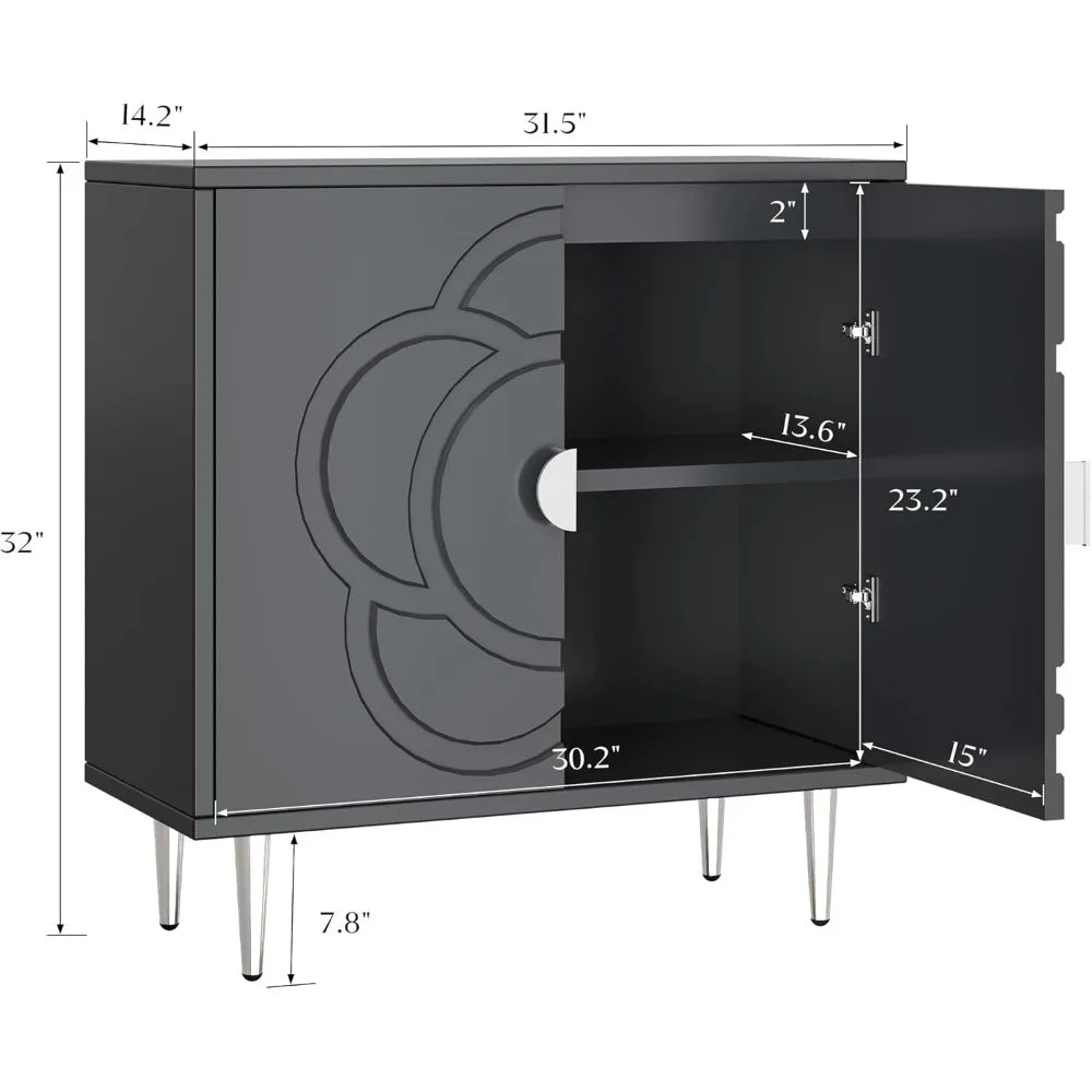 Modern Sideboard Storage Cabinet with Decorative Flower Pattern Doors