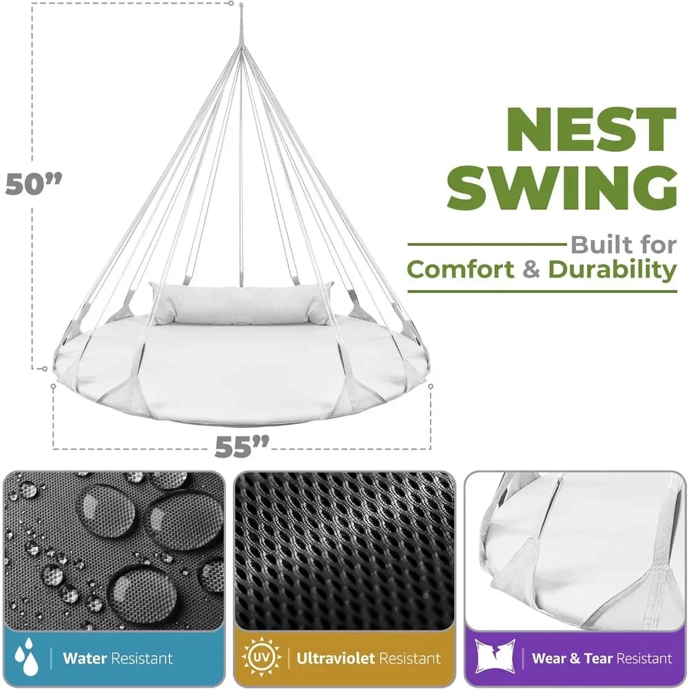 Stylish 56" Hanging Swing Hammock Cotton Saucer Lounger Chair with Pillow