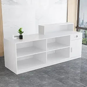 Modern Reception Desk with Lockable Drawers and Storage Compartments