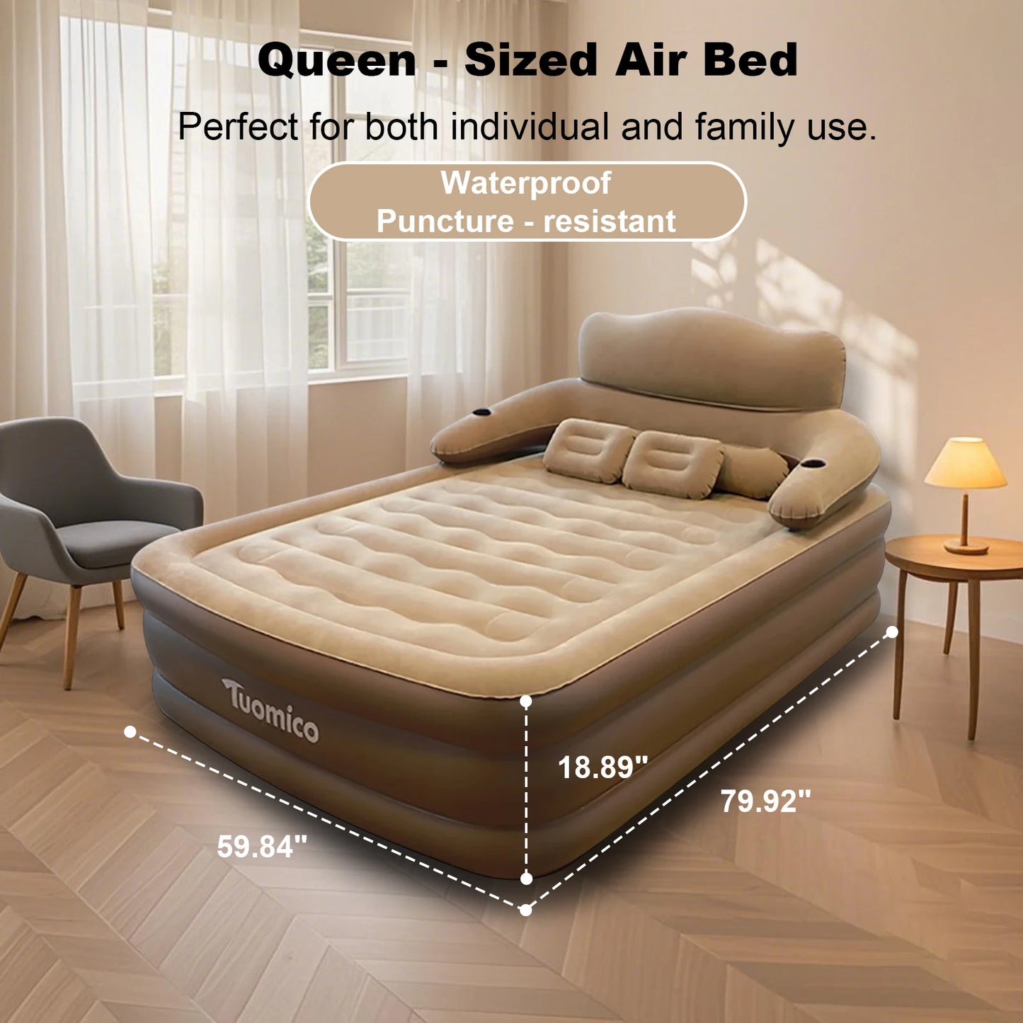 Ljustra Inflatable Queen Air Mattress with Built-in Pump for Camping