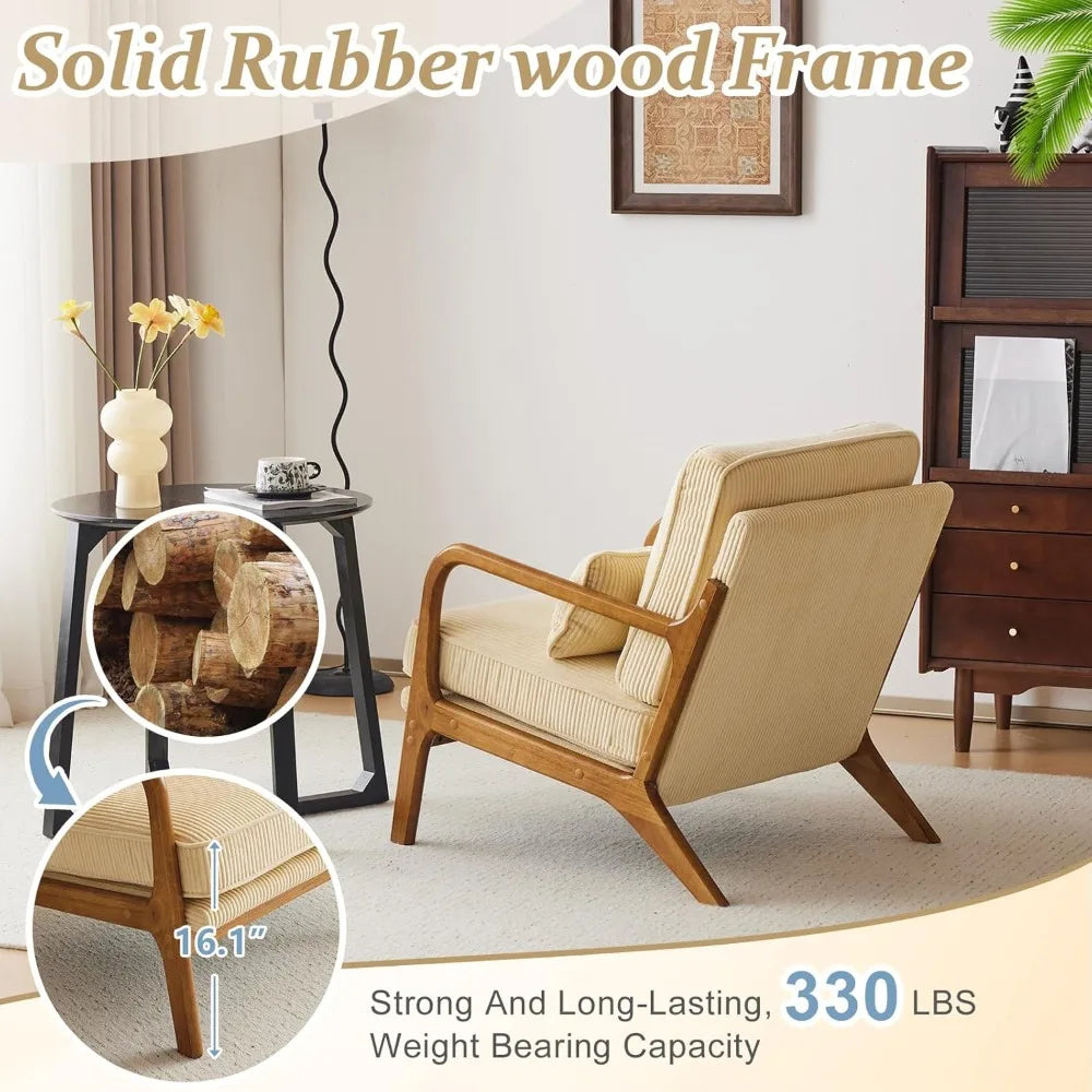 Upgraded Premium Corduroy Accent Chair Comfy Reading Chair Mid Century