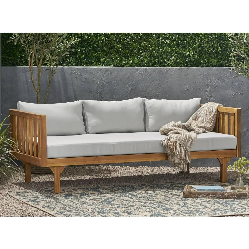 Outdoor 3 Seater Daybed Acacia Wood Patio Garden Couch with Cushions