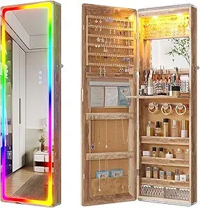 LED Mirror Jewelry Cabinet Wall Mounted Organizer with RGB Lights