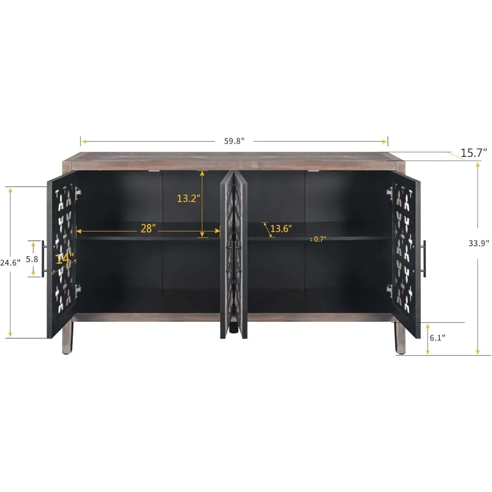 Vintage Sideboard Buffet Cabinet with 4 Doors for Dining Room Storage