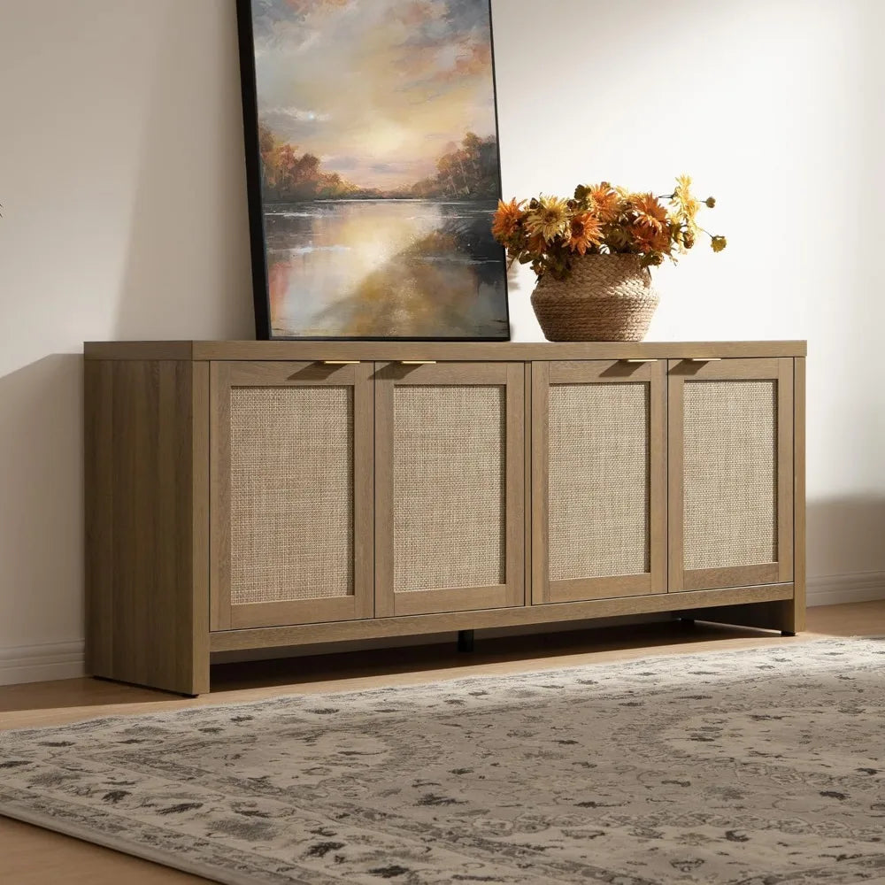 TV Stand Rattan Entertainment Center for Living Room Bedroom Storage