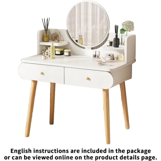 Vanity Table with Mirror 2 Drawers Makeup Desk for Teen and Adult