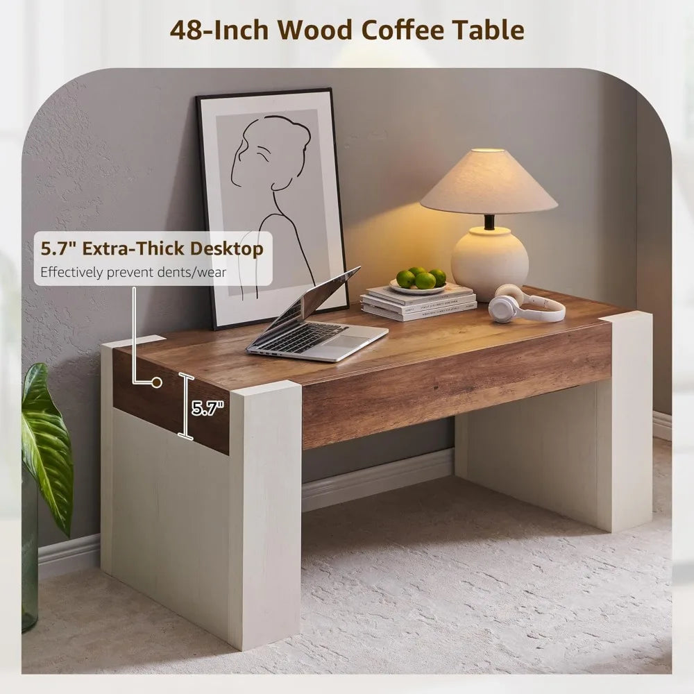 Farmhouse Coffee Table with Hidden Storage Modern Rustic Center Table