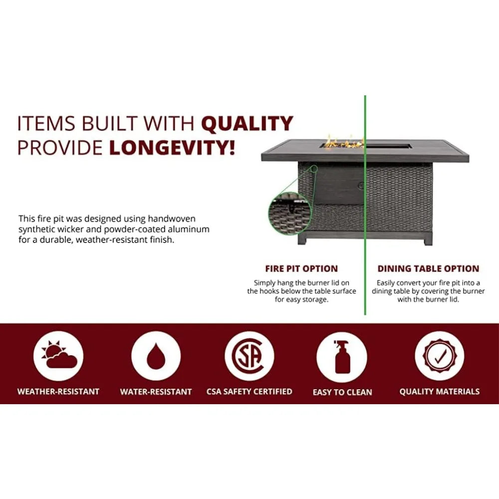 52 Inch Outdoor Propane Fire Pit Table 50000 BTU Rectangular Fire Table