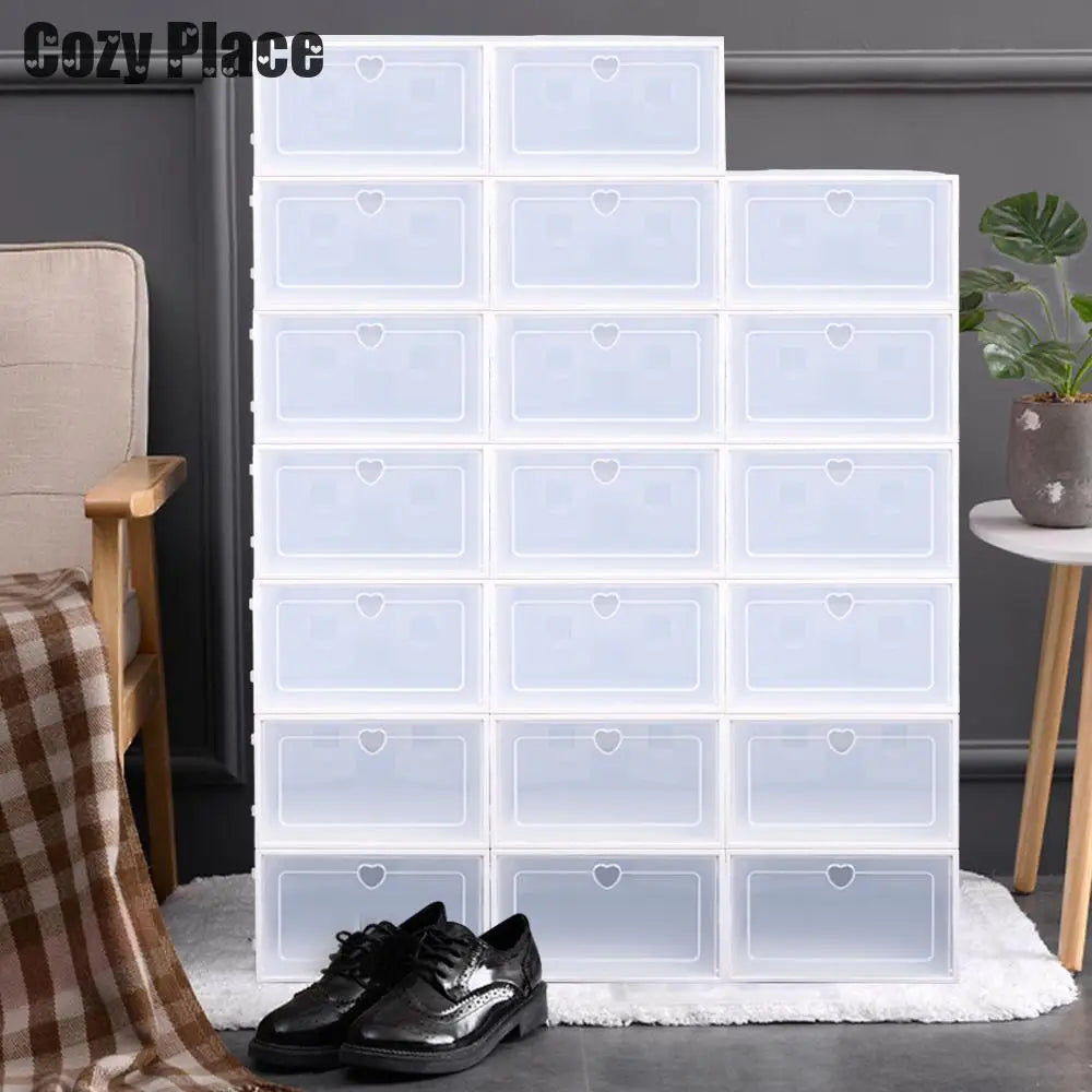 20pcs Stackable Transparent Shoe Organizer Storage Box Rack Case