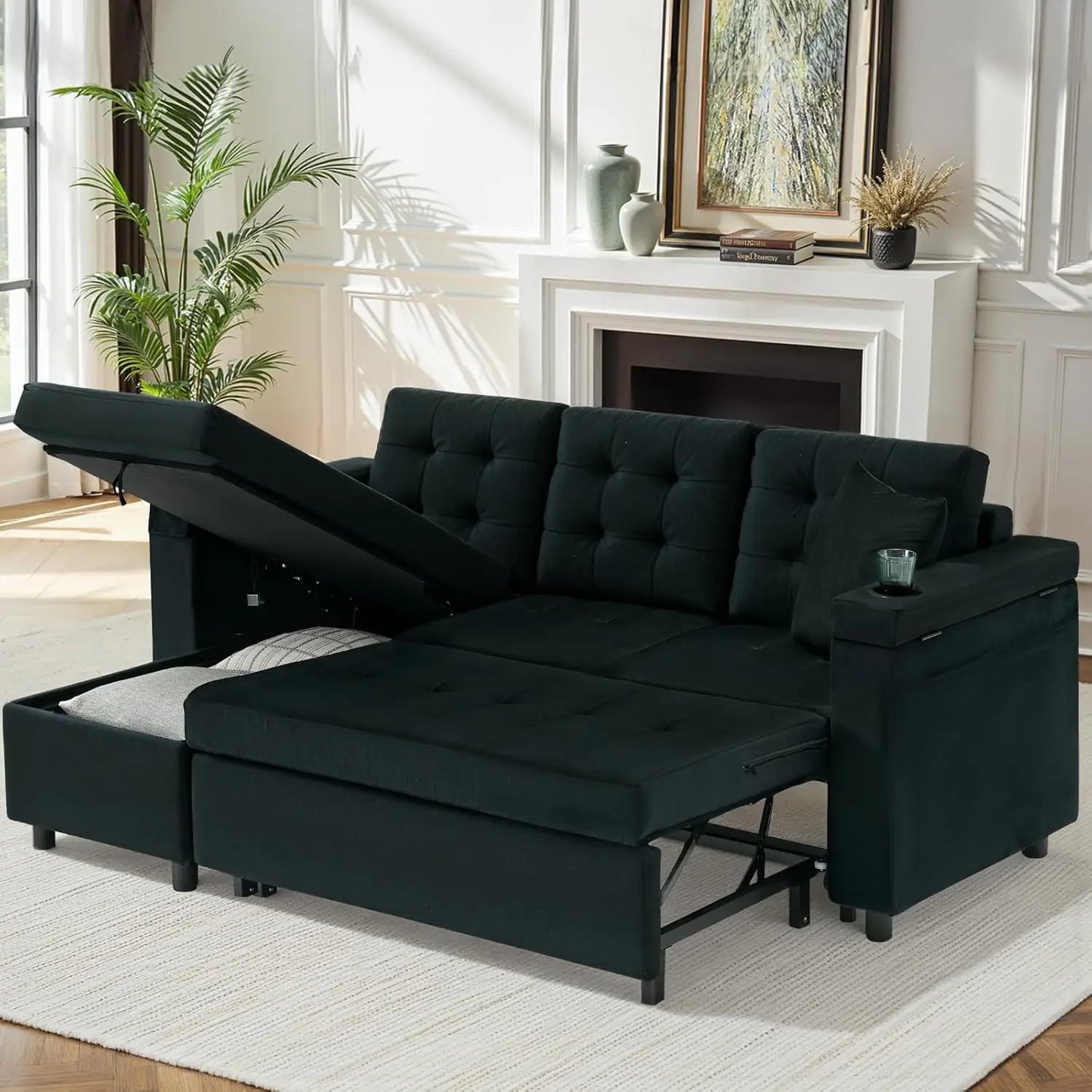 Ljustra 84 Inch Convertible Sectional Sofa L-Shape Pull Out Couch