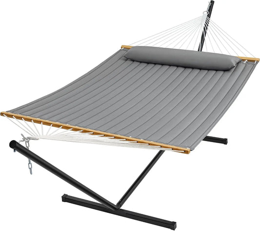 Hammock with Stand Quilted Outdoor Portable 2 Person Detachable Pillow