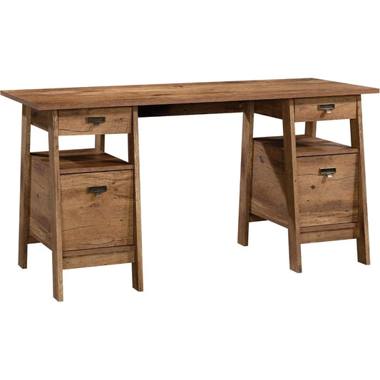 Executive Trestle Desk Vintage Oak Spacious Storage Home Office Workstation
