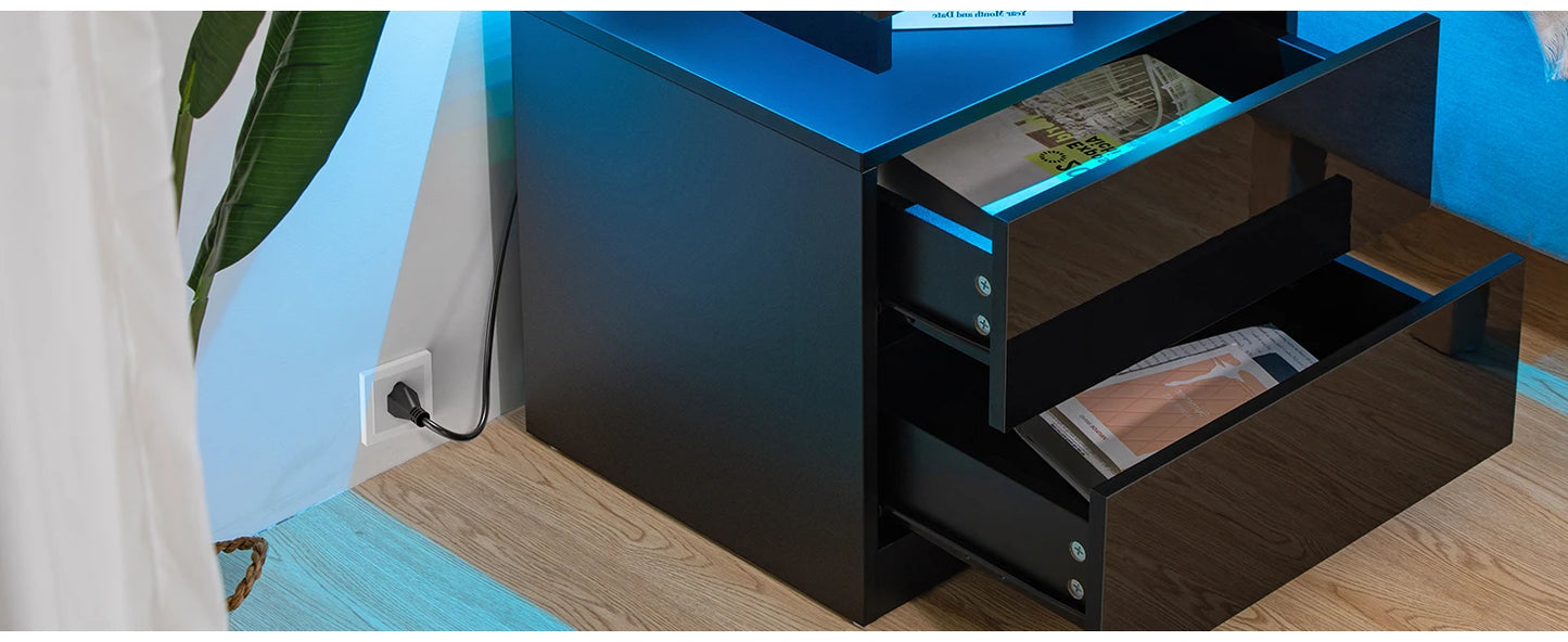 Nightstand with Wireless Charging USB Ports Modern Bedside Table Storage
