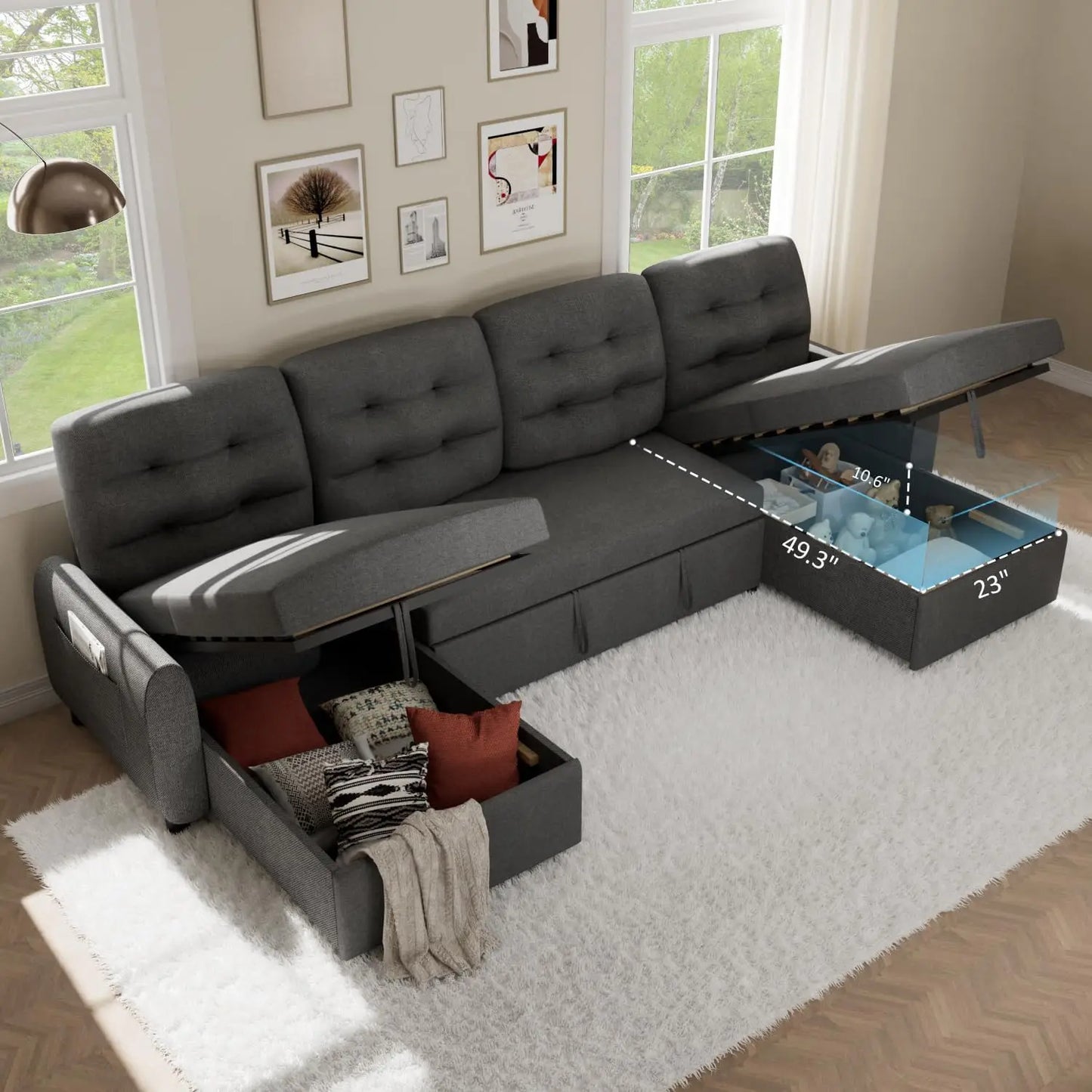 Ljustra 87" Sectional Sofa Bed with Reversible Storage Chaise