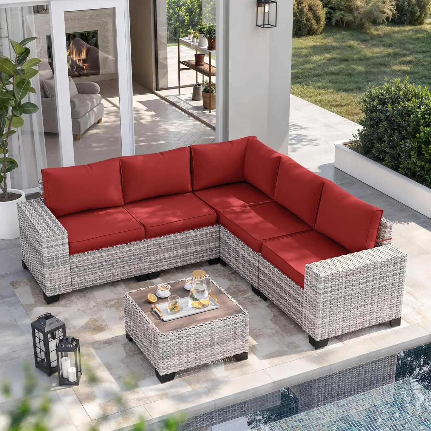 Ljustra 6-Piece Outdoor Patio Wicker Sofa Set with Cushions & Table