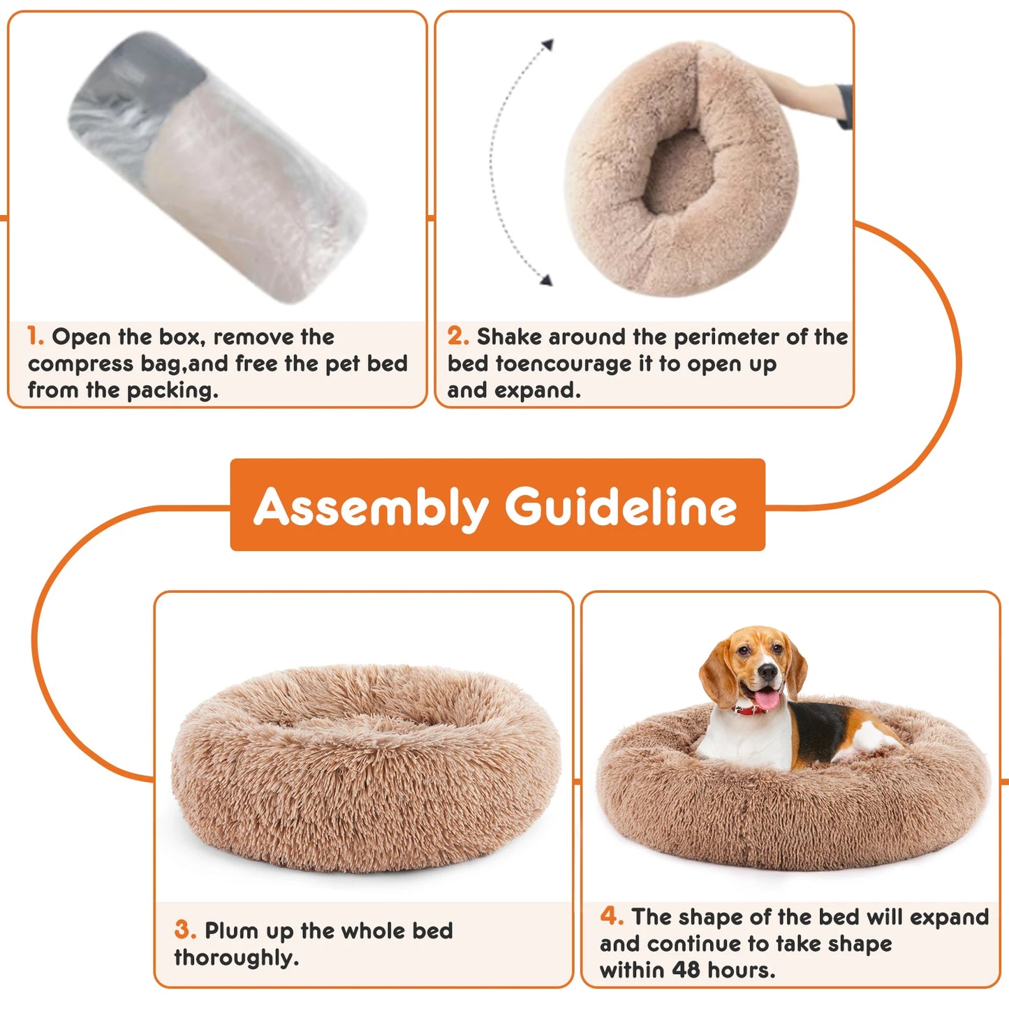 Ljustra Calming Dog Bed Washable Plush Anti-Slip Round Bed for Dogs