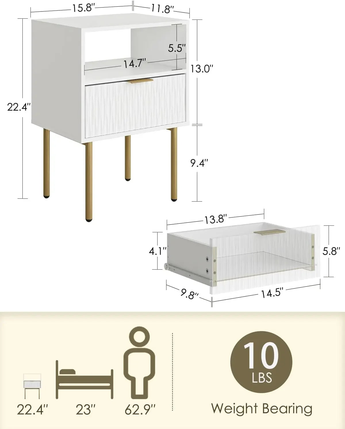 Modern Bedside Table with Storage Drawer Small Nightstand End Table