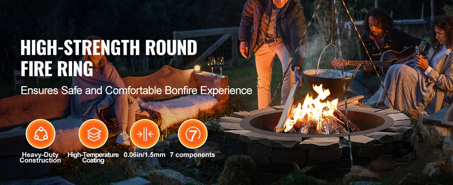 Heavy Duty Fire Pit Ring Durable Carbon Steel Fire Pit Insert Outdoor