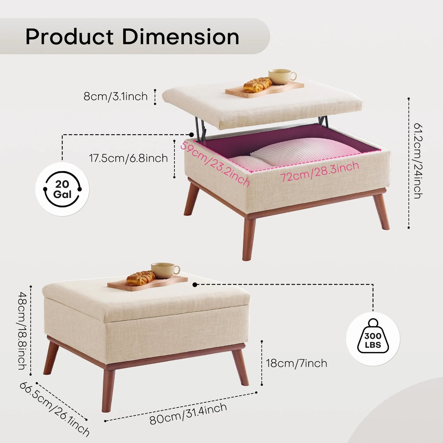 Large Storage Ottoman Coffee Table Lift Top Modern Living Room Furniture