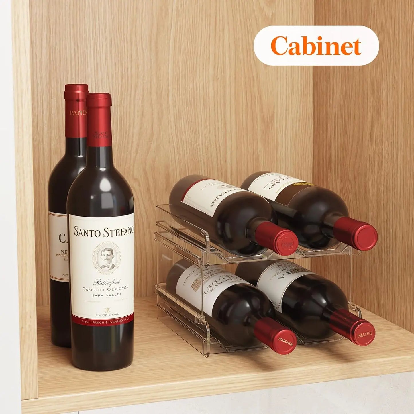 Wine Rack Refrigerator Organizer Stackable Hold 4 Bottles Kitchen Storage