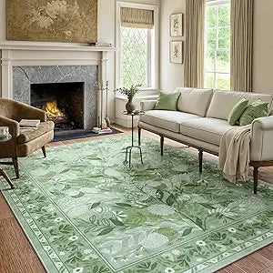 Large Botanical Floral Area Rug 8x10 Washable Non-Slip Soft Living Room