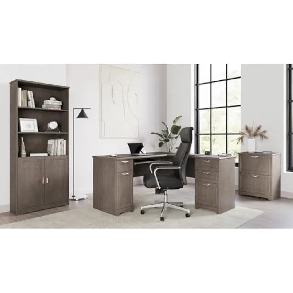 L-Shape Corner Computer Desk with Keyboard Tray and Storage