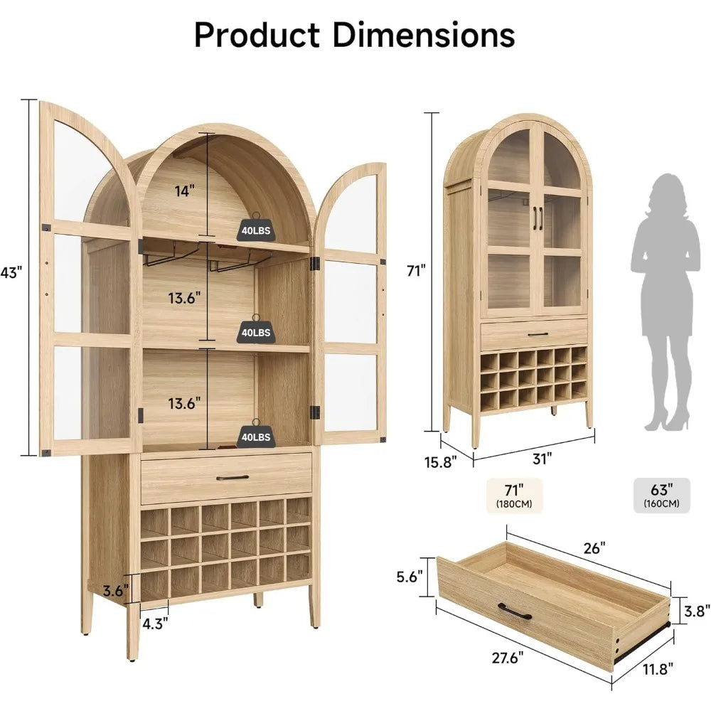 Whiskey Wine Storage Cabinet Glass Holder Stylish Home Bar Arched Design