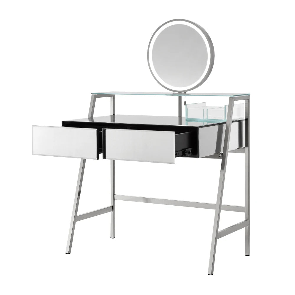 33.9" Mirrored Makeup Vanity Desk with LED Mirror and Storage Drawers