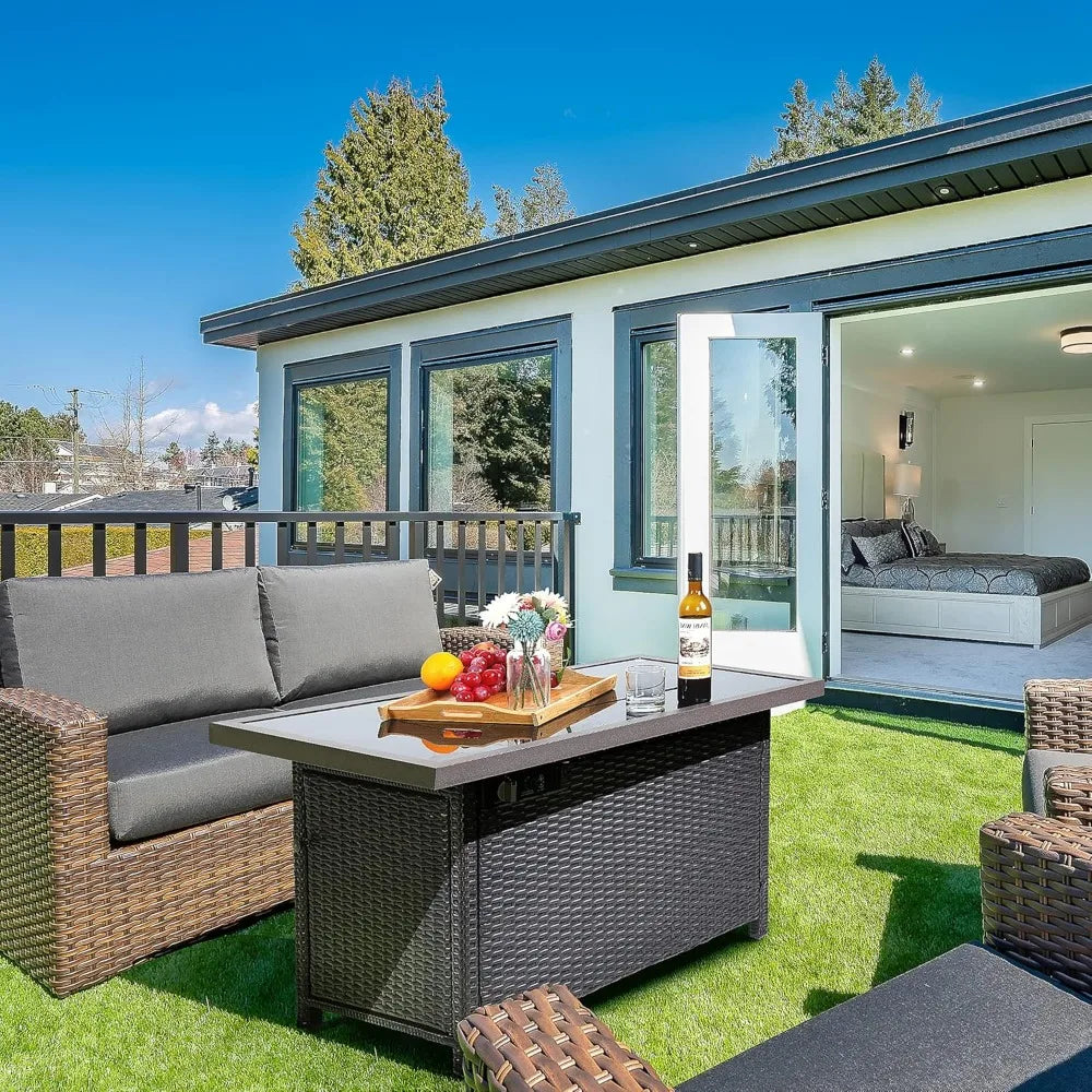 Ljustra 50000 BTU Outdoor Fire Pit Table with Glass Wind Guard 41 Inch