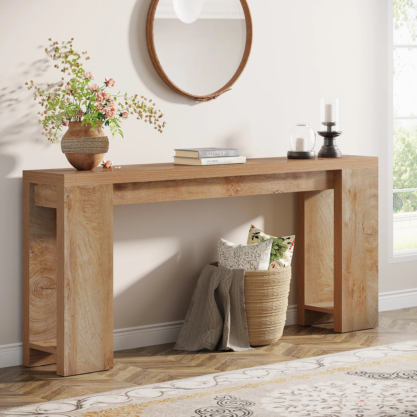 Ljustra 63 Inch Farmhouse Console Table Wooden Sofa Table Entryway Hallway