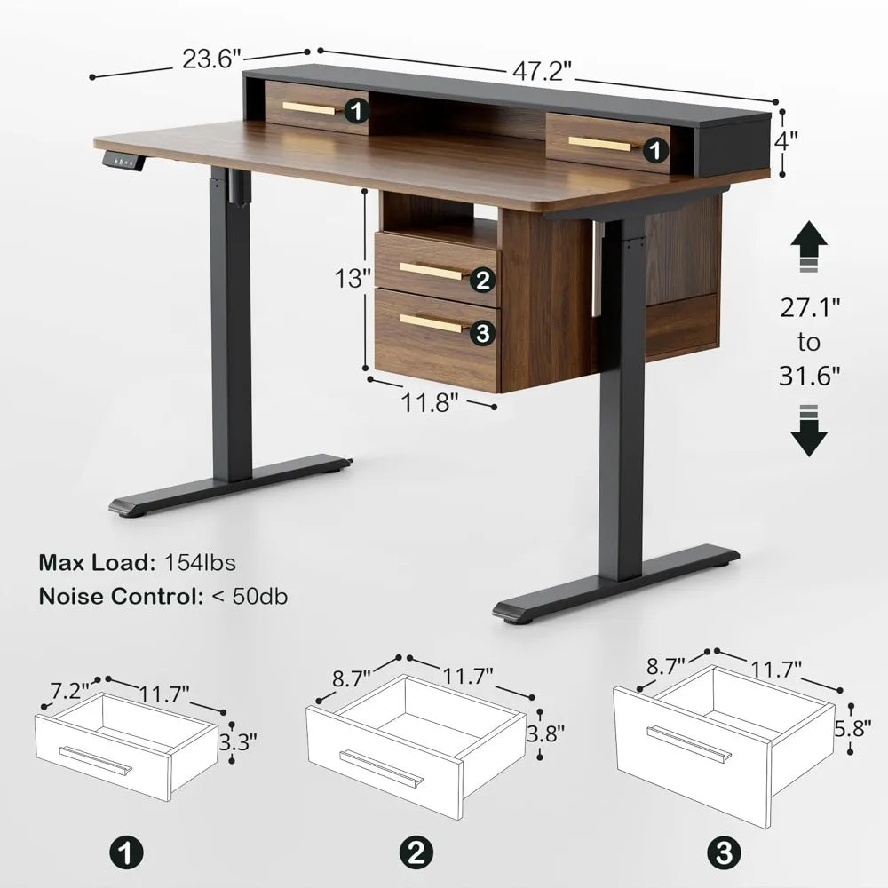 Electric Standing Desk with 4 Drawers Height Adjustable Home Office