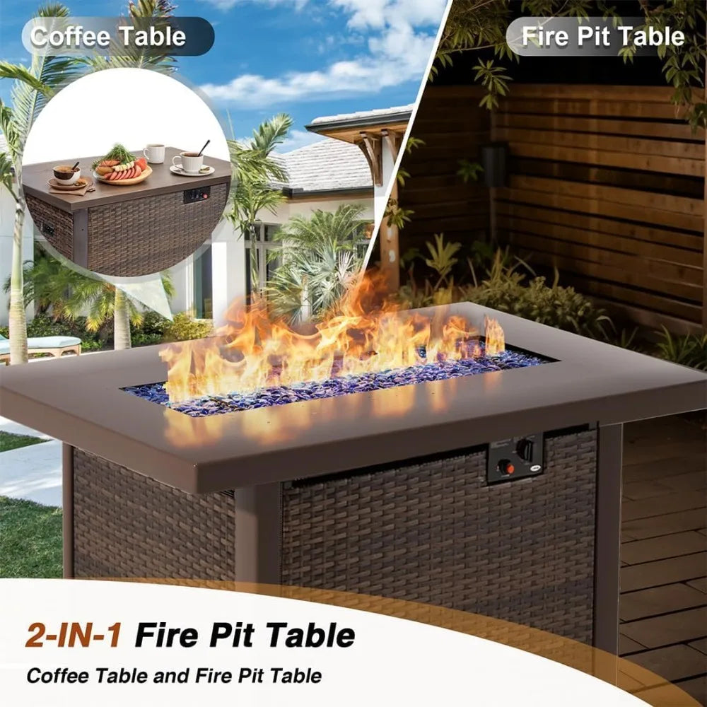 Ljustra 8 Piece Patio Furniture Set with Fire Pit Table Rattan Sectional