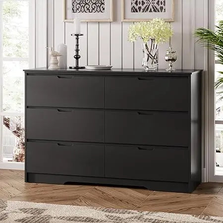 Modern 6 Drawer Black Dresser Minimalist Furniture Storage Solution